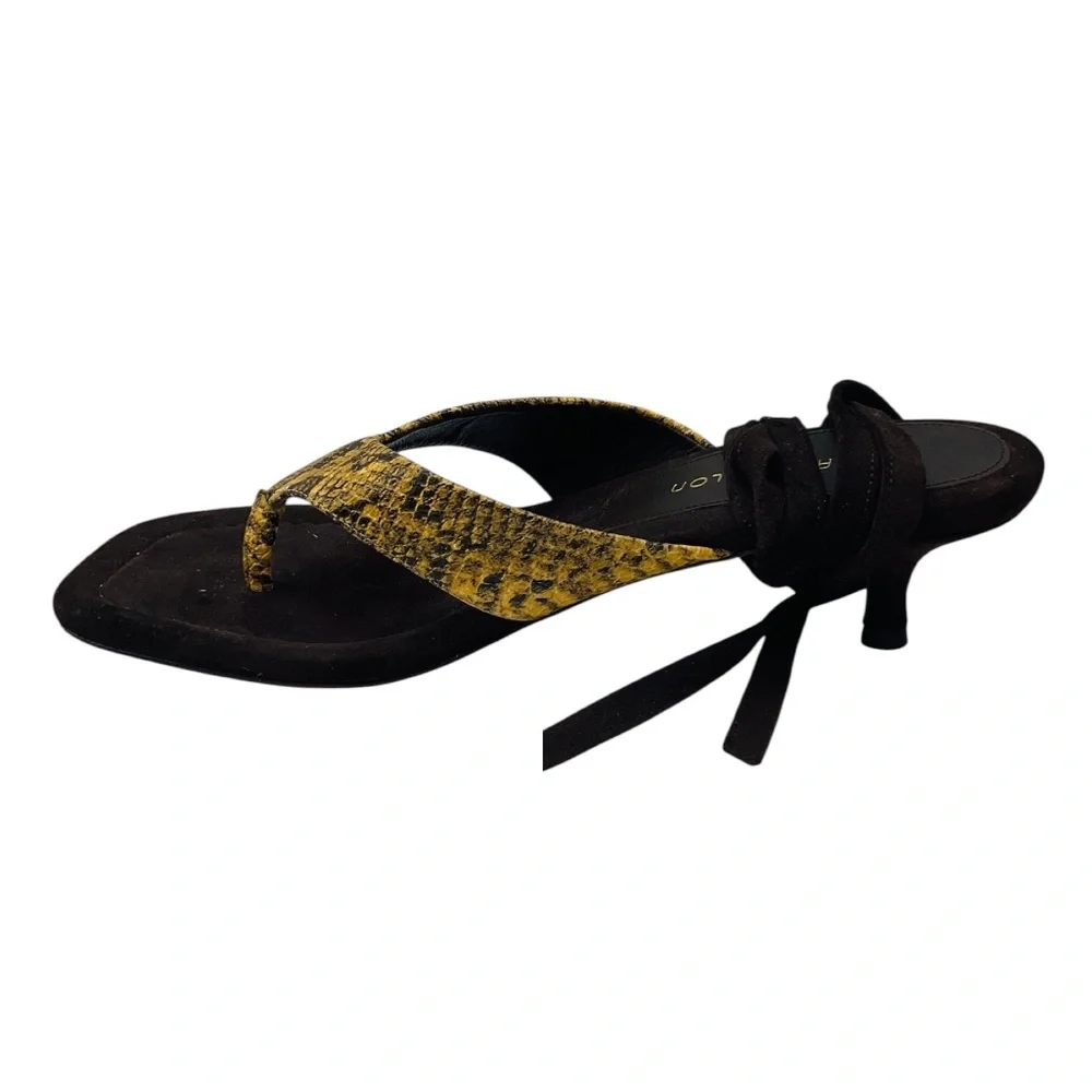 TAMARA MELLON TAN / BROWN SNAKESKIN PRINT AND SUEDE SANDALS WITH ELEGANT WRAP DE - Picture 3 of 6